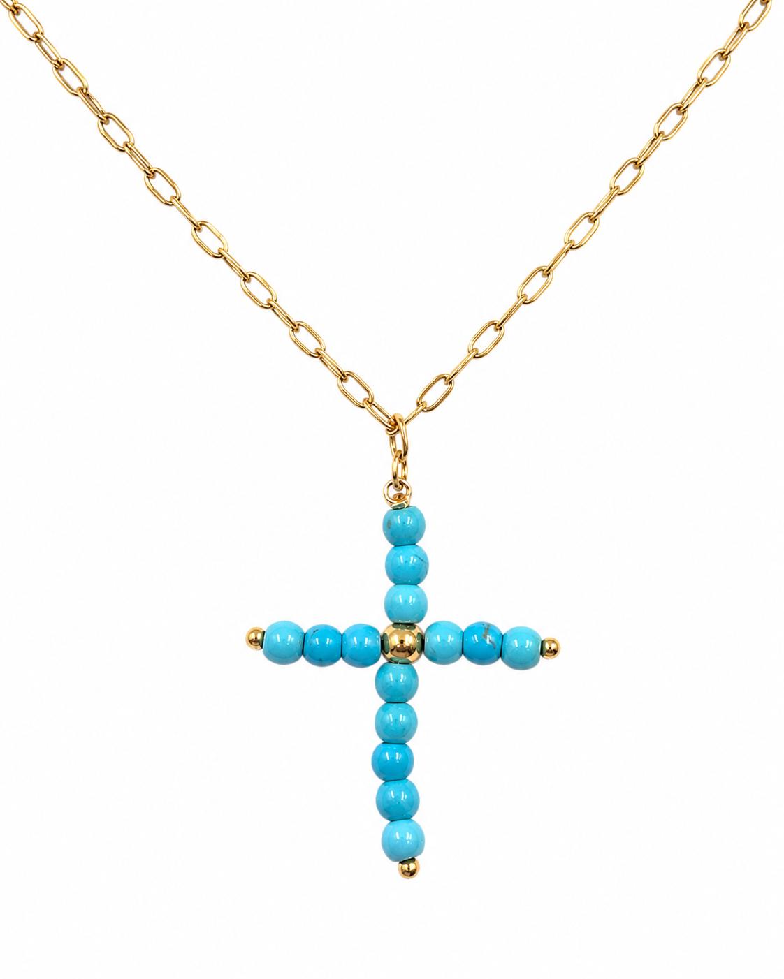 Collar Cruz Cuentas AZUL