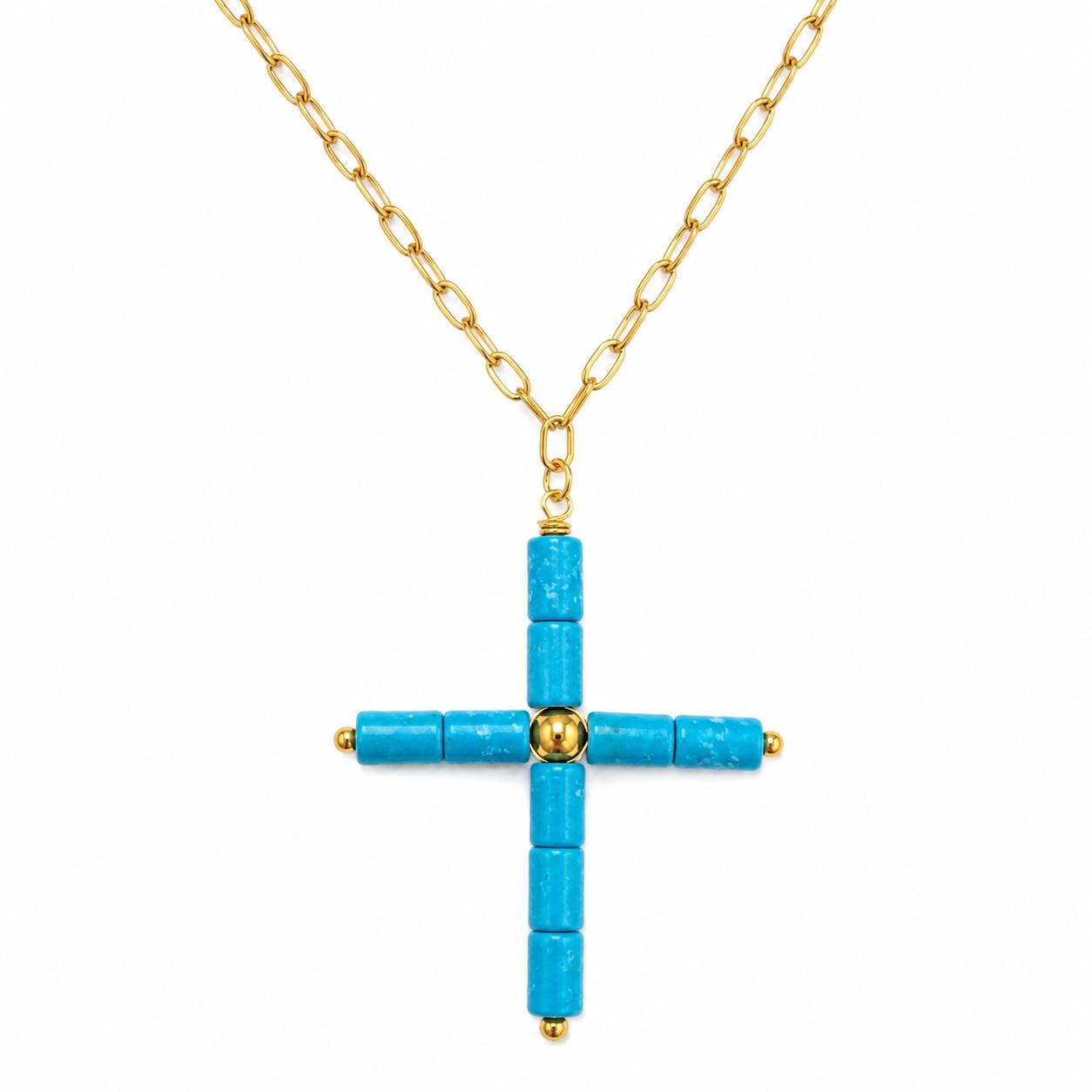 Collar Cruz Cuentas AZUL