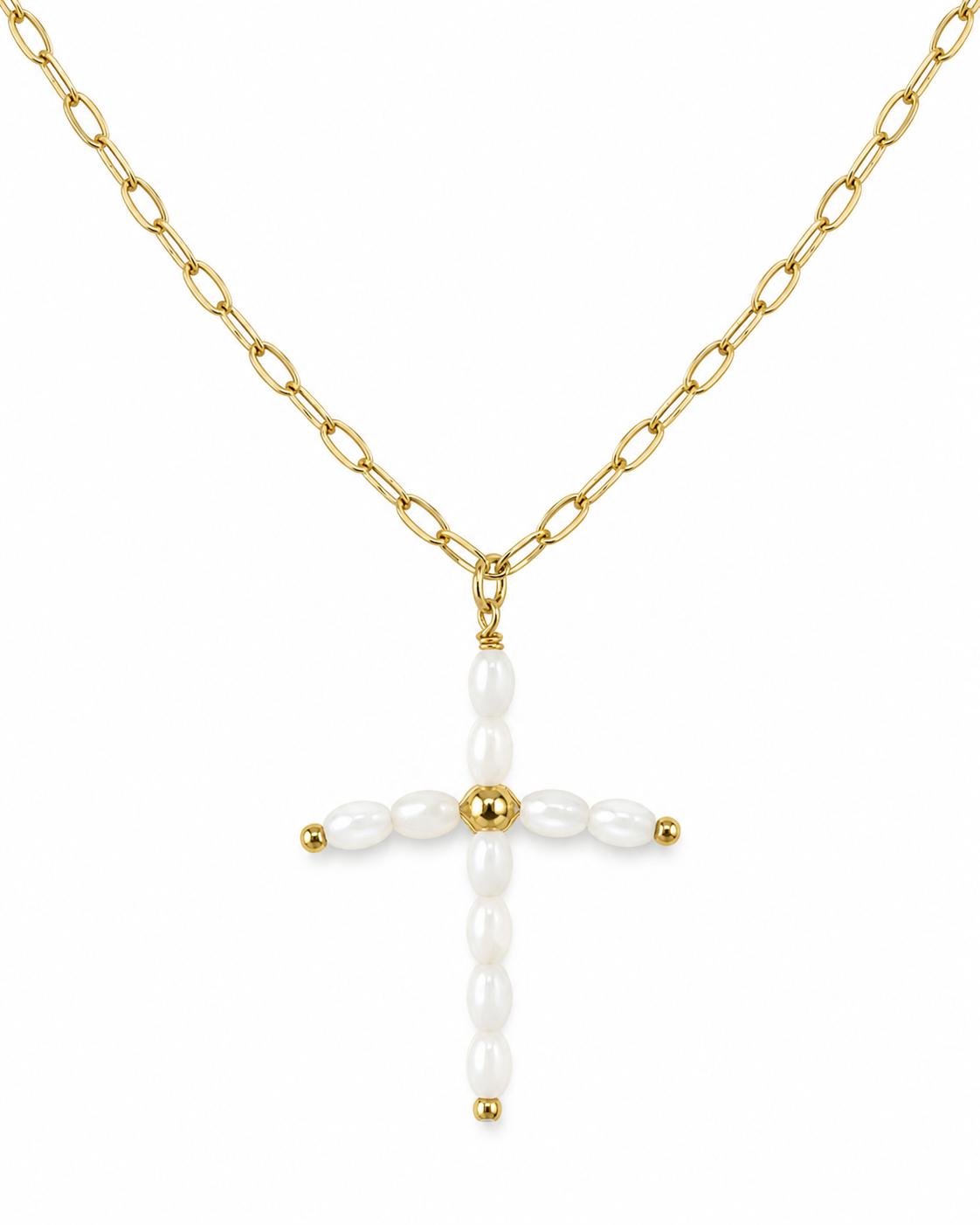 Collar Cruz Cuentas BLANCO