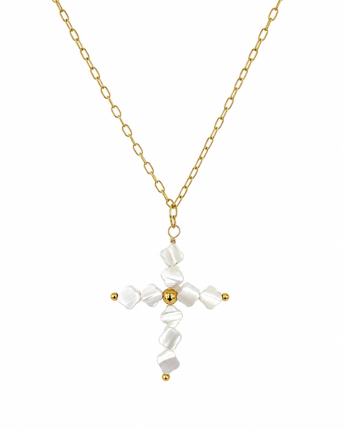 Collar Cruz Cuentas BLANCO