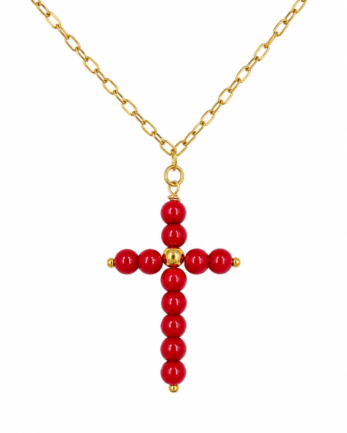 Collar Cruz Cuentas ROJO