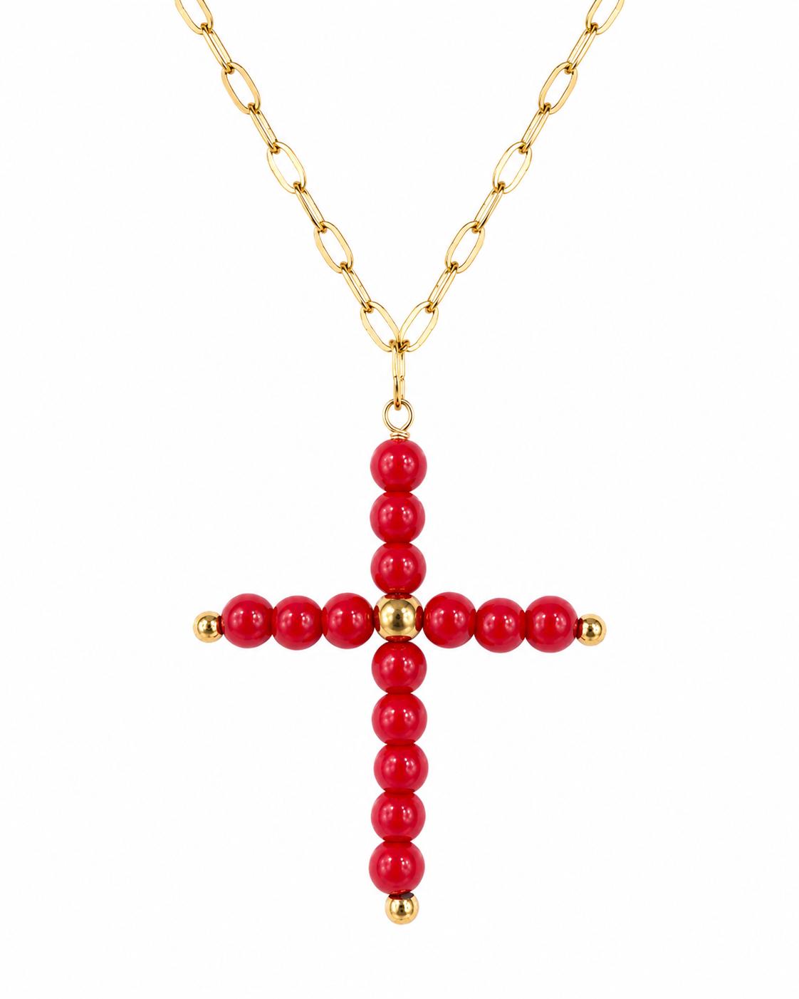 Collar Cruz Cuentas ROJO