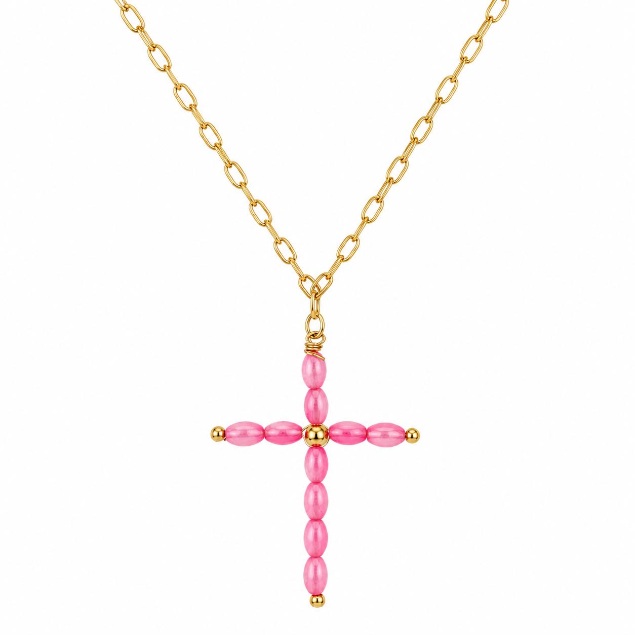 Collar Cruz Cuentas ROSA CLARO