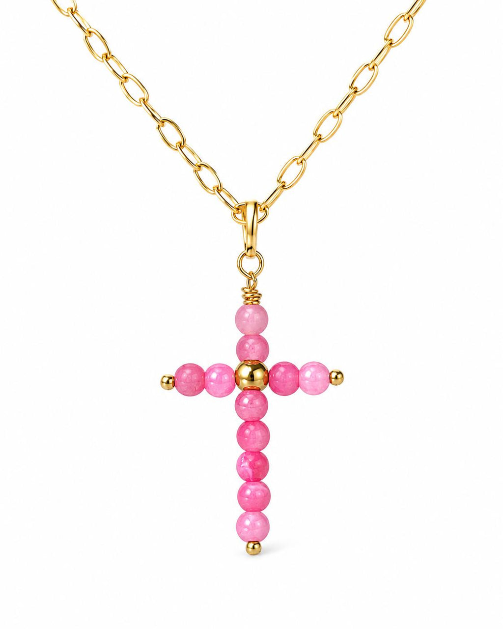 Collar Cruz Cuentas ROSA CLARO