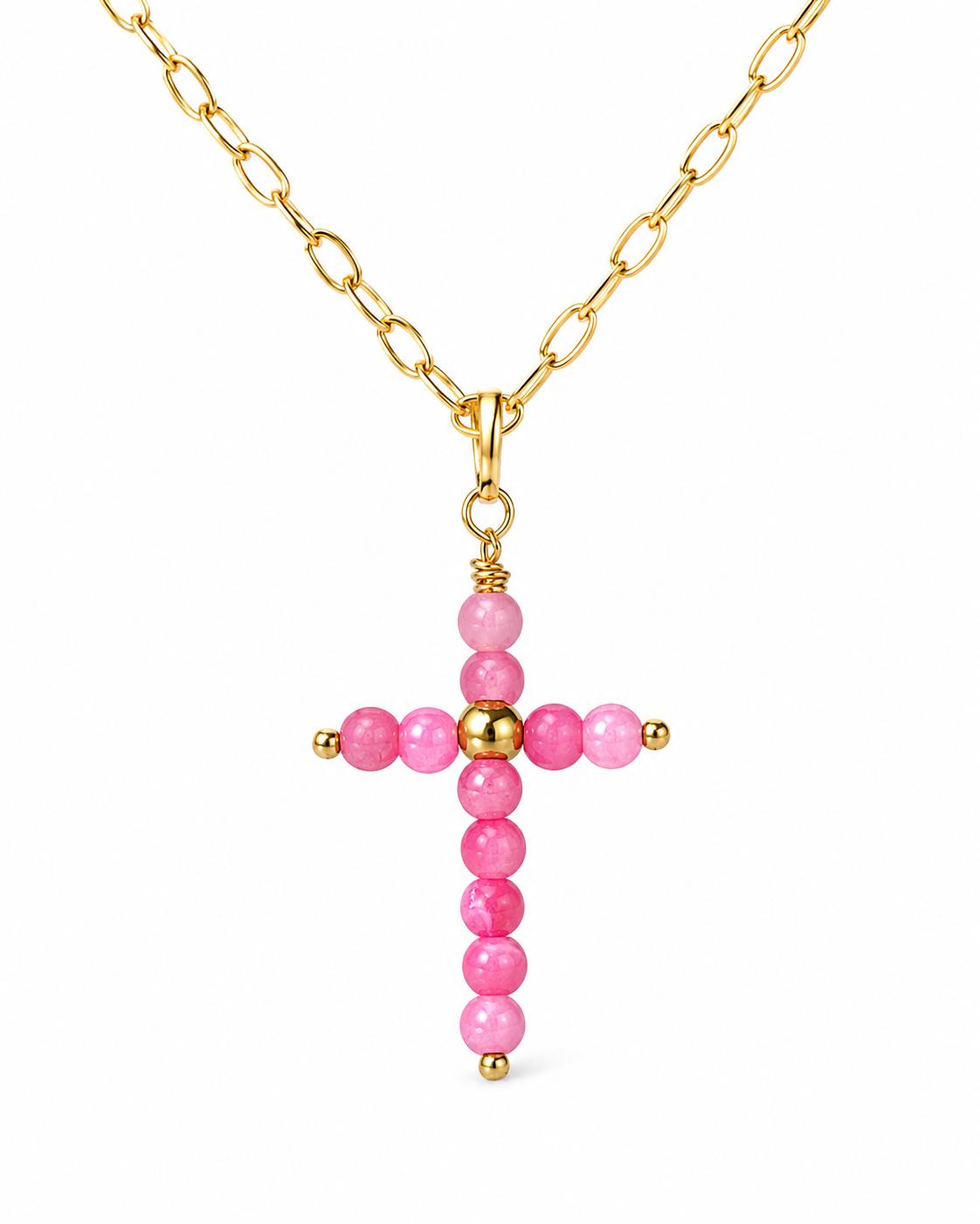 Collar Cruz Cuentas ROSA CLARO