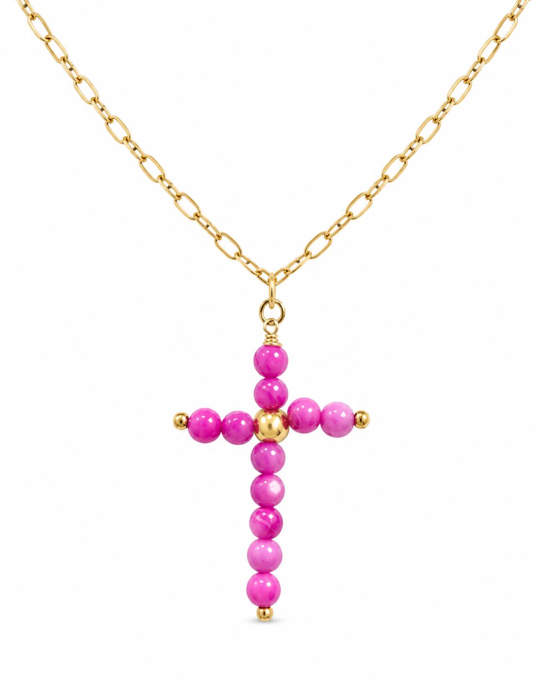Collar Cruz Cuentas ROSA