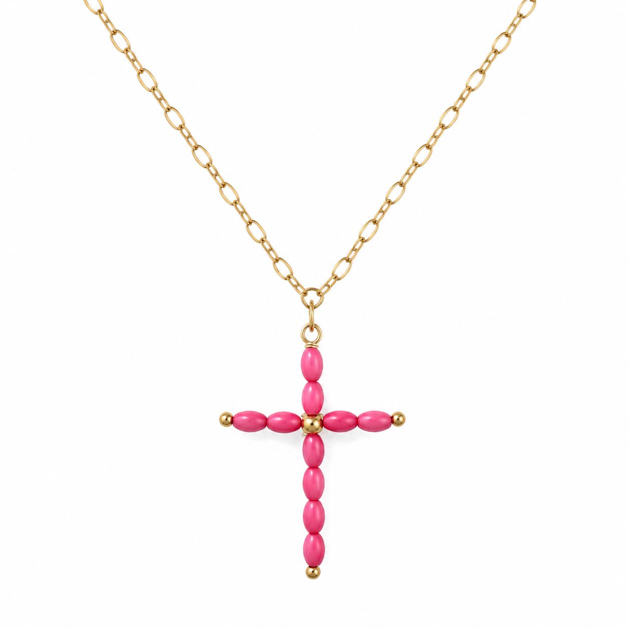 Collar Cruz Cuentas ROSA