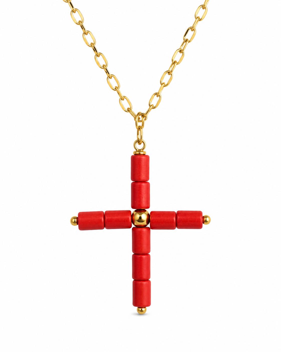 Collar Cruz Cuentas ROJO