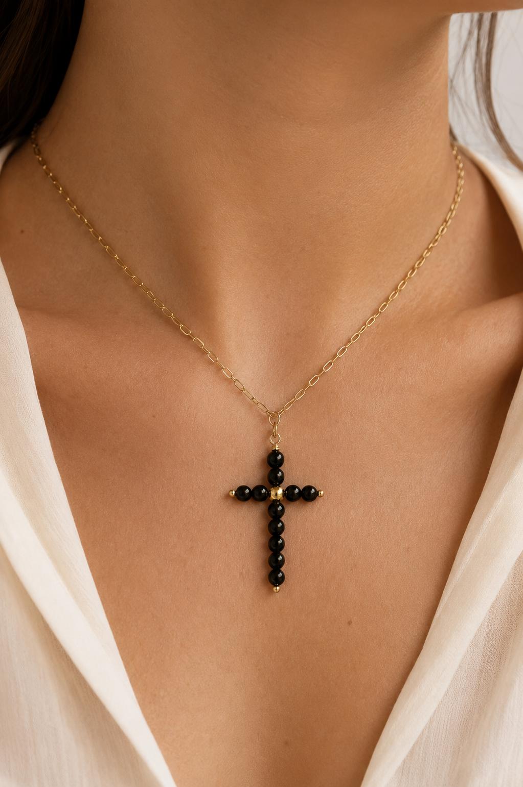 Collar Cruz Cuentas NEGRO