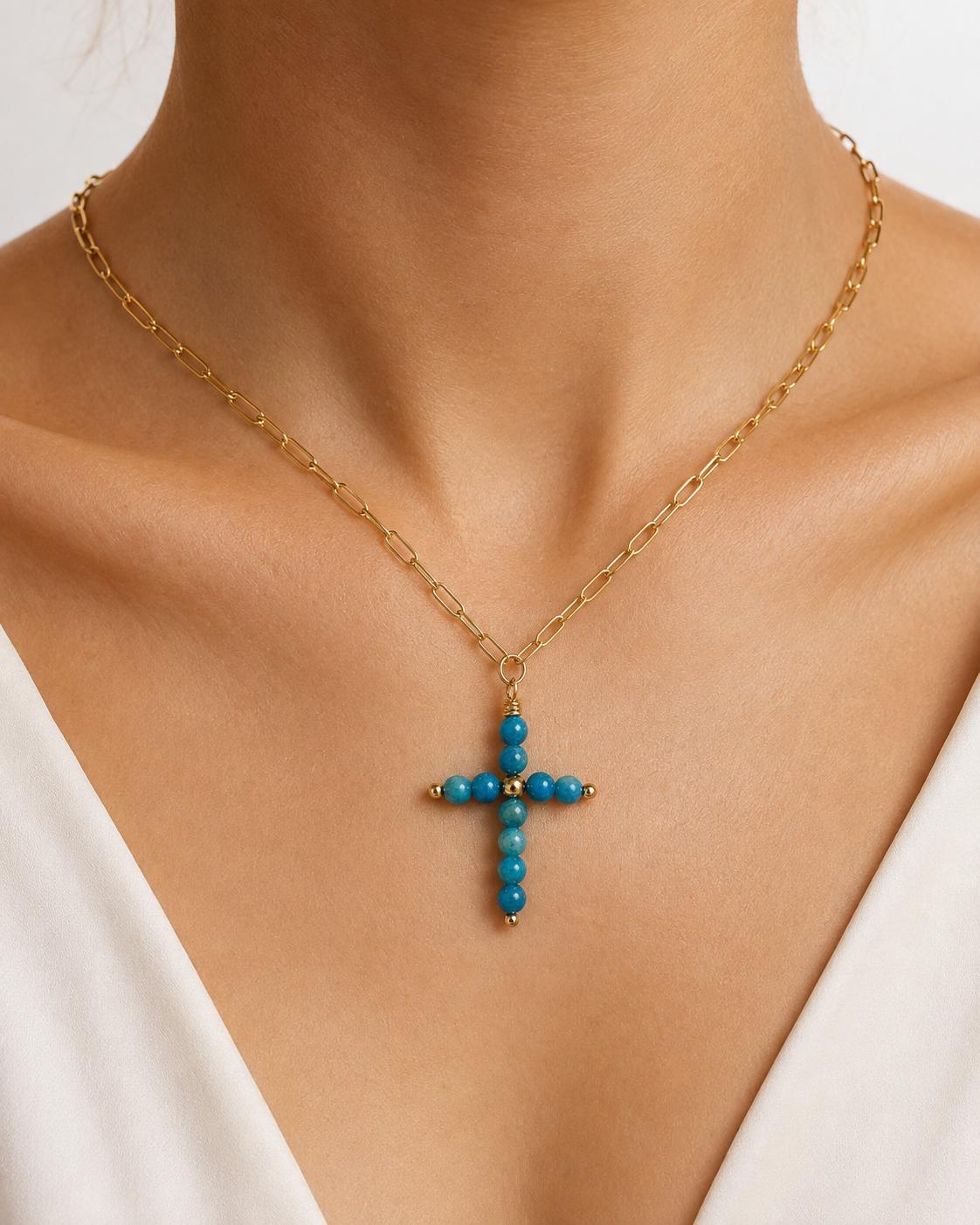 Collar Cruz Cuentas AZUL